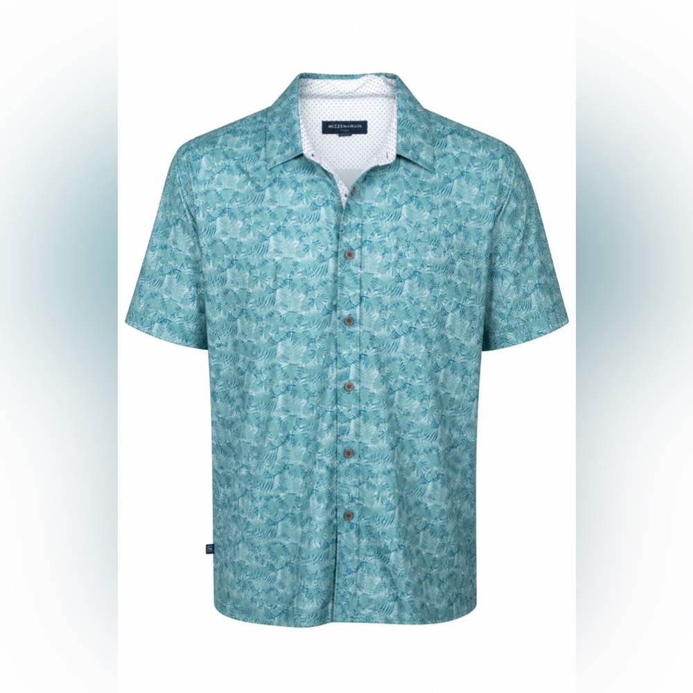 Mizzen+Main Leeward Blue Tropical Palm Print Performance Shirt Medium Classic